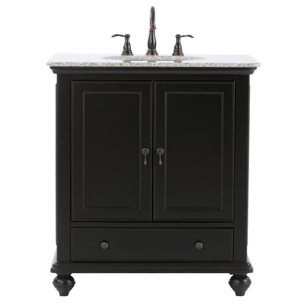 Newport 31 in. W x 21-1/2 in. D Bath Vanity in Pewter with Granite Vanity Top in Grey - Super Arbor