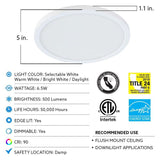 5 in. 8-Watt Title 24 Dimmable White Integrated LED Round Flat Panel Ceiling Flush Mount with Color Change CCT (4-Pack)