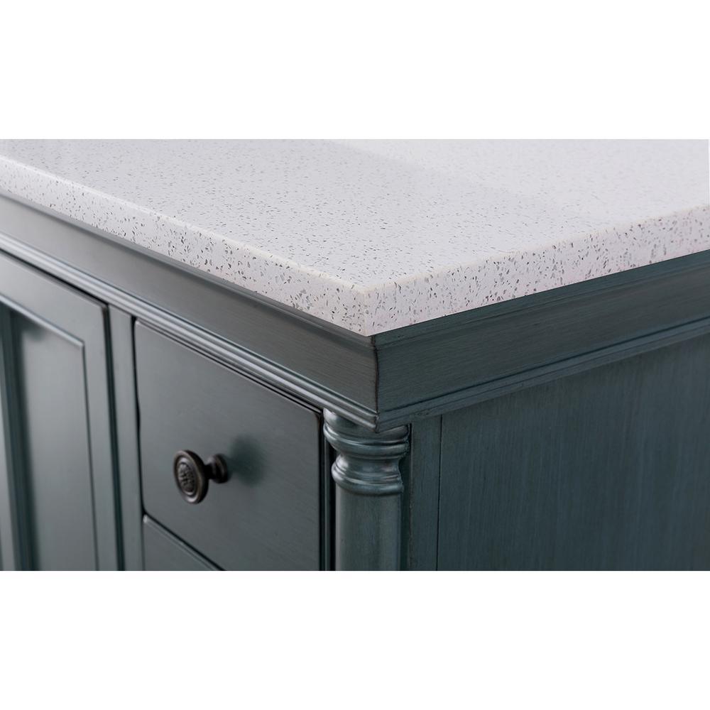 Strousse 37 in. W x 22 in. D Vanity in Distressed Blue Fog with Engineered Stone Top in Ice Diamond with White Sink - Super Arbor