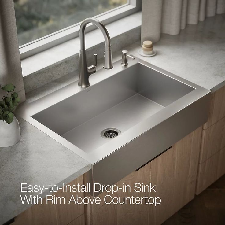 KOHLER Vault 35.75-in x 24.3125-in Single Bowl Tall (8-in or Larger) Drop-In Apron Front/Farmhouse 2-Hole Commercial/Residential Kitchen Sink