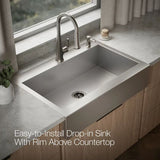 KOHLER Vault 35.75-in x 24.3125-in Single Bowl Tall (8-in or Larger) Drop-In Apron Front/Farmhouse 2-Hole Commercial/Residential Kitchen Sink