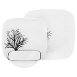 Square 16-Piece Seasonal Black Trees Glass Dinnerware Set (Service for 4)