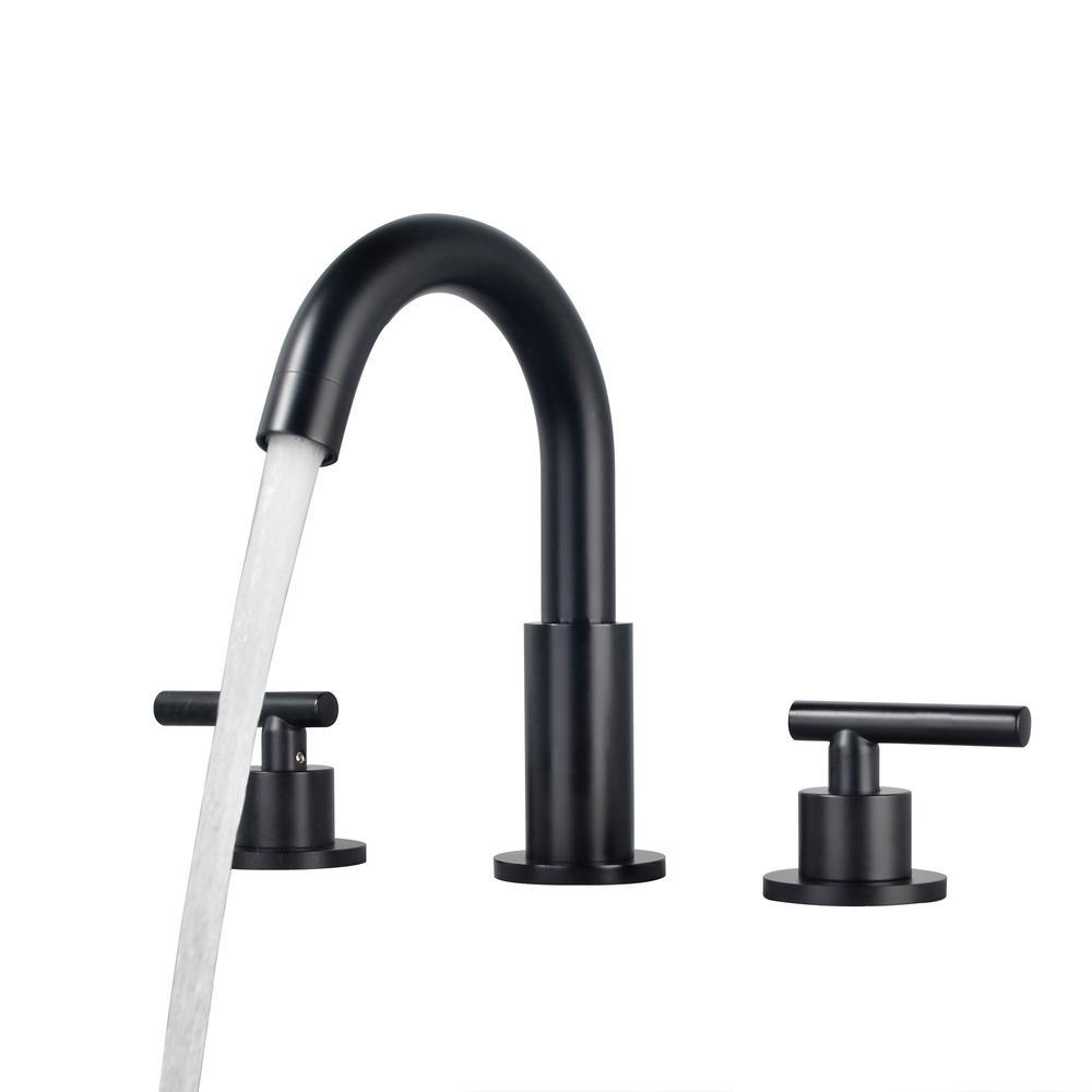 8 in. Widespread 2-Handle Mid-Arc Bathroom Faucet with Valve and cUPC Water Supply Lines in Brushed Gold - Super Arbor