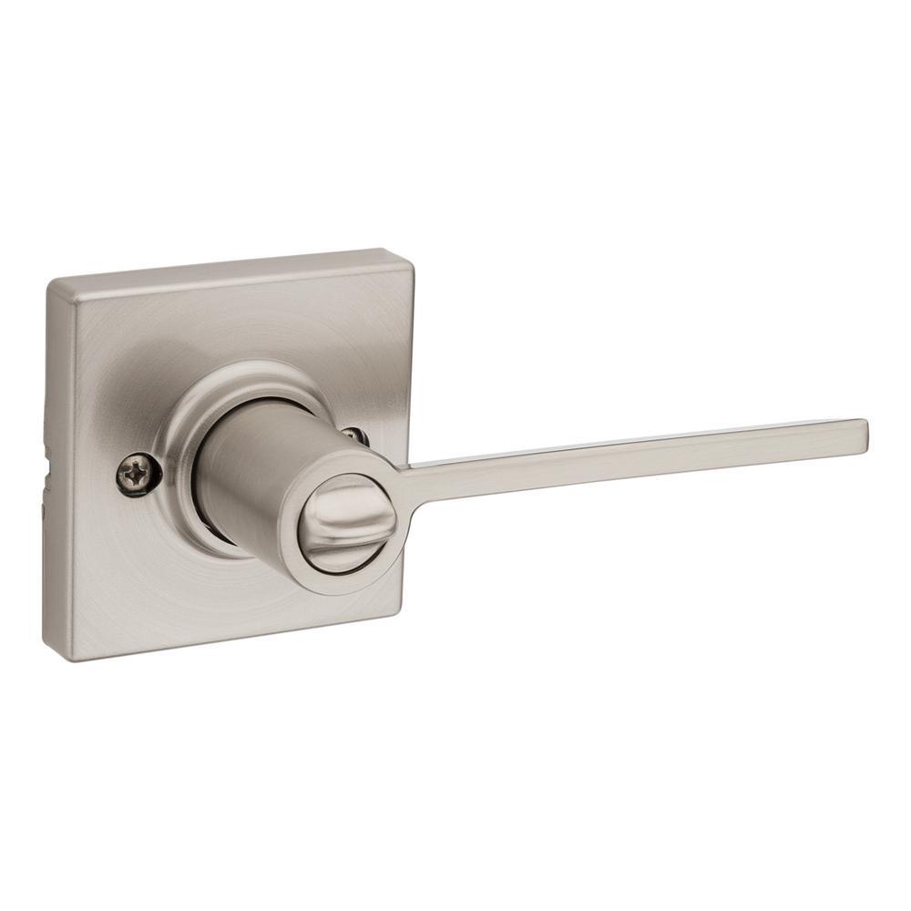 Ladera Satin Nickel Bed and Bath Door Lever with Square Trim Featuring Microban Antimicrobial Technology - Super Arbor