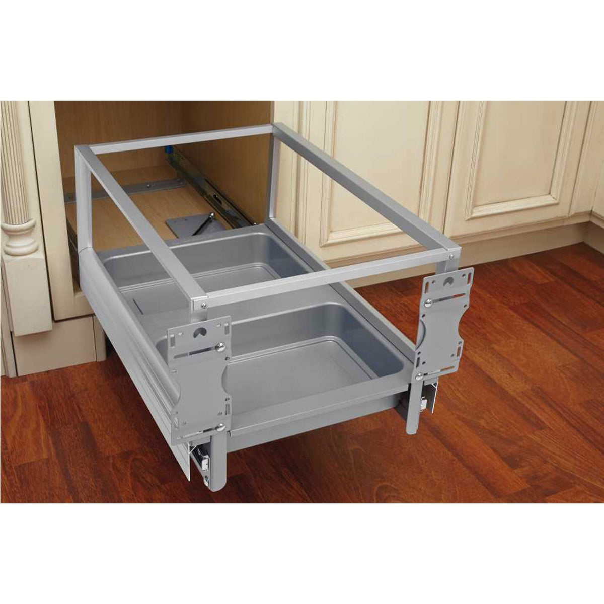 Rev-A-Shelf 35-Quart Plastic Soft-Close Pull-Out Trash Can, Aluminum Frame