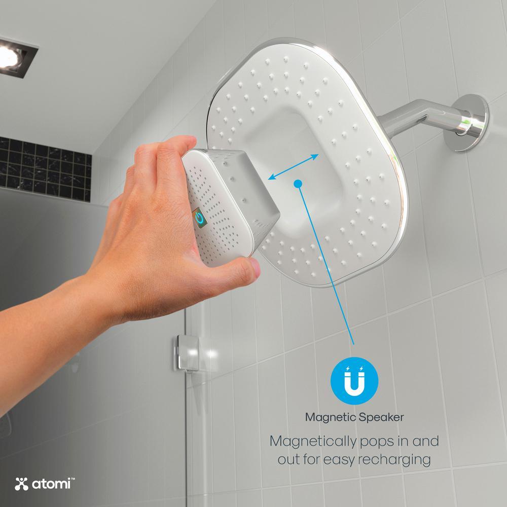 7.3 in. 1-Spray Bluetooth Wall Mounted Shower Head with Detachable Rechargeable Wireless Speaker in Polished Chrome - Super Arbor