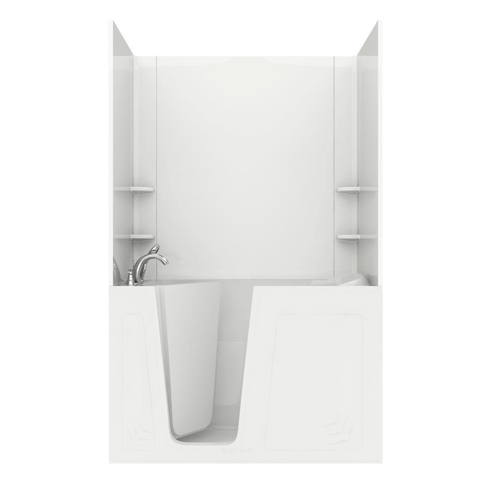 Rampart Nova Heated 5 ft. Walk-in Whirlpool Bathtub with Flat Easy Up Adhesive Wall Surround in White - Super Arbor