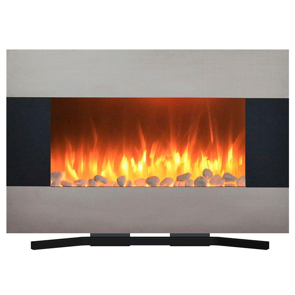 36 in. Electric Fireplace Wall Mount Floor Stand in Stainless - Super Arbor