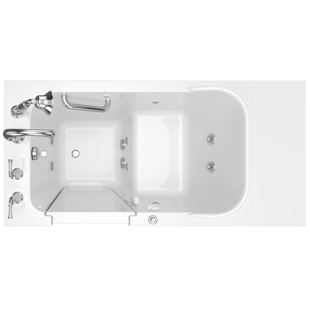 Whirlpool Left-Hand 28 in. x 48 in. Walk-In Bath, Roman Tub Filler, and Cadet 3 FloWise Tall Height Toilet in White - Super Arbor