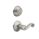 Lido Satin Nickel Exterior Entry Door Lever and Single Cylinder Deadbolt Combo Pack Featuring SmartKey Security - Super Arbor