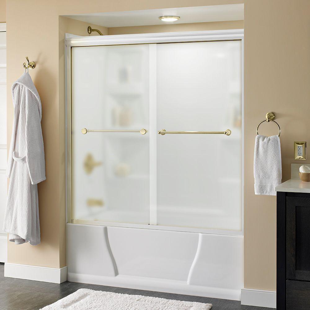 Crestfield 60 in. x 58-1/8 in. Traditional Semi-Frameless Sliding Bathtub Door in Bronze and 1/4 in. (6mm) Niebla Glass - Super Arbor