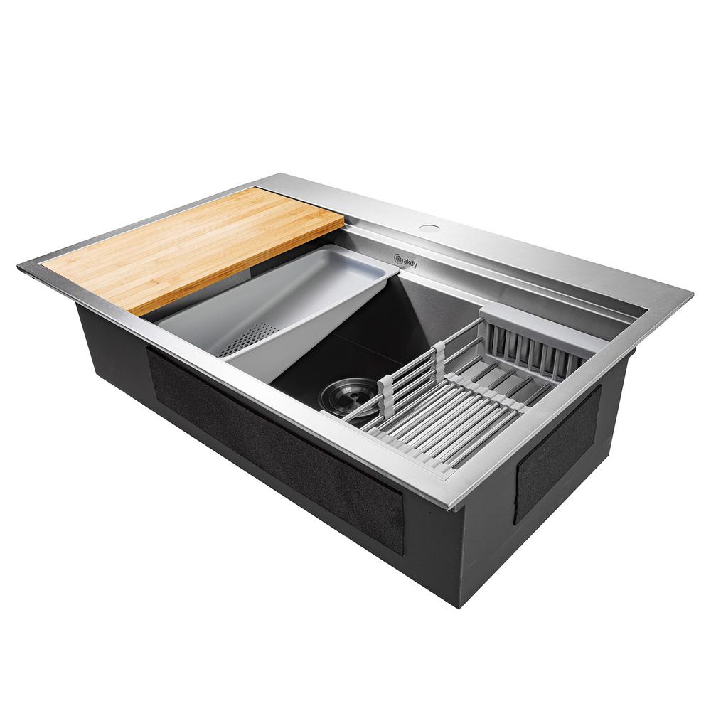 Handcrafted All-in-One Drop-In 33 in. x 22 in. x 9 in. Single Bowl Kitchen Sink in Stainless Steel with Accessories