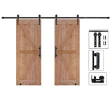 60 in. x 84 in. Assembled Bi-Parting Rustic Unfinished Hardwood Interior Sliding Barn Door Slab with Hardware Kit - Super Arbor