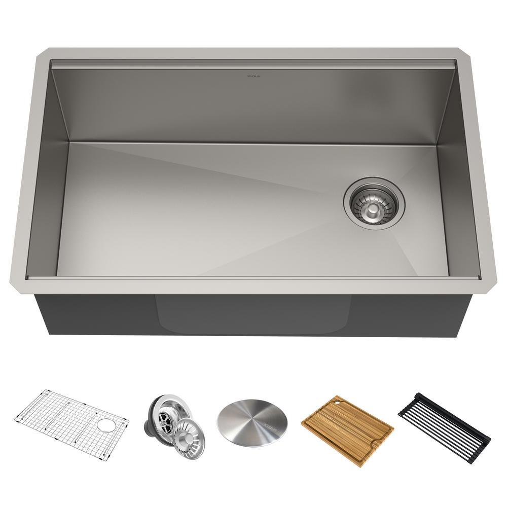 Kore Workstation 23 in. 16-Gauge Undermount Single Bowl Stainless Steel Kitchen Sink with Accessories - Super Arbor