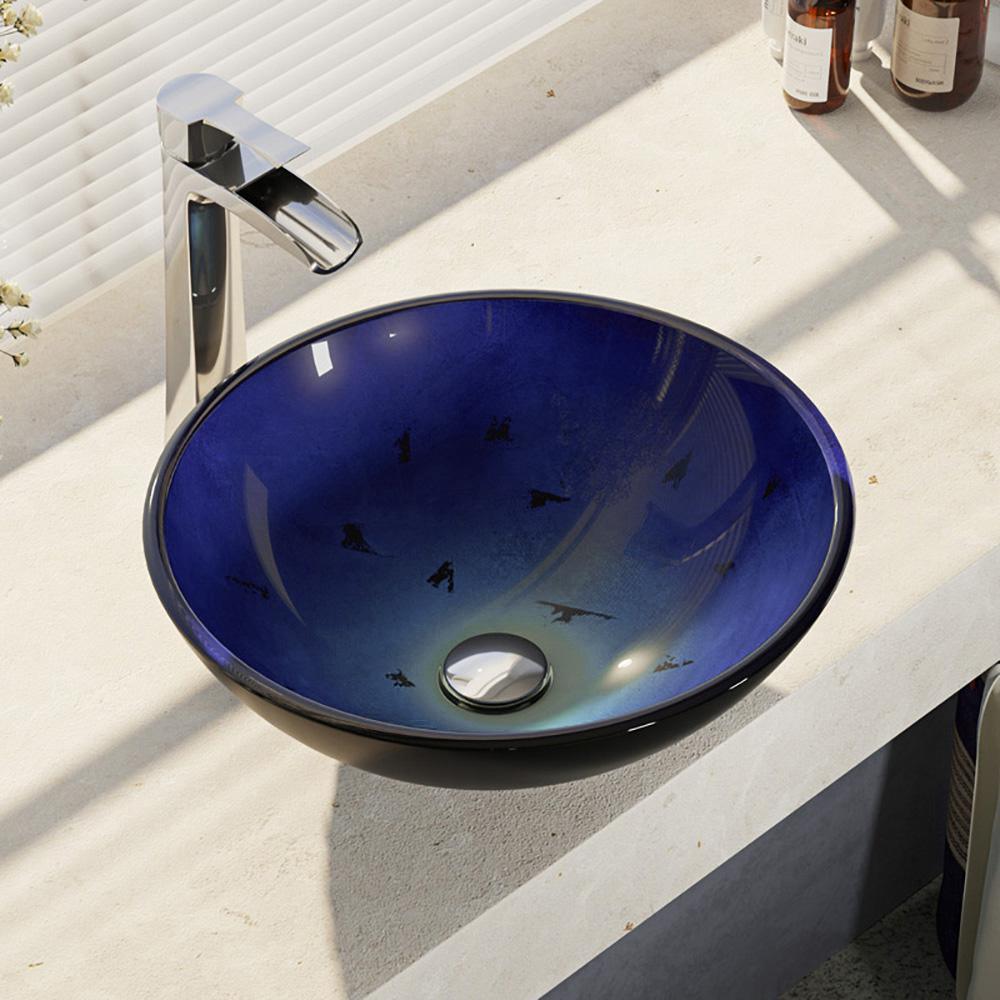 Glass Vessel Sink in Crystal with R9-7007 Faucet and Pop-Up Drain in Chrome - Super Arbor
