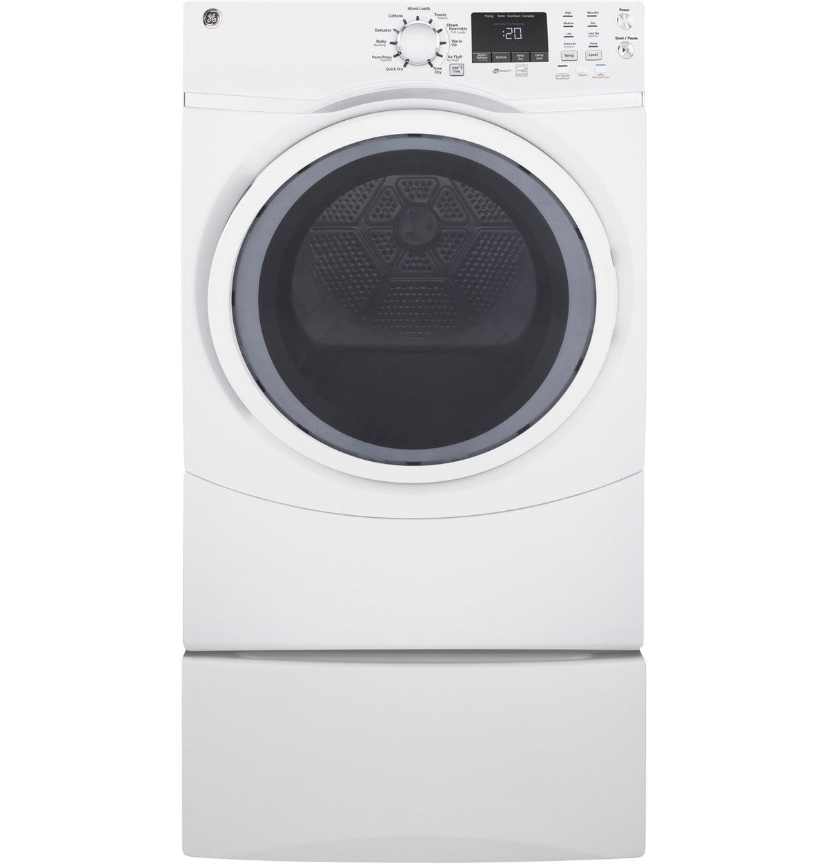 GE 7.5-cu ft Reversible Side Swing Door Stackable Gas Dryer, White, ENERGY STAR (GFD45GSSMWW)