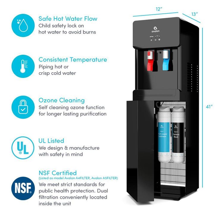 Self-Cleaning Touchless Bottle-Less Water Cooler Dispenser with Hot/Cold Water, Child Lock, NSF/UL/ENERGY STAR, Black