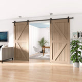 11 ft./132 in. Frosted Black Strap Sliding Barn Door Track Hardware Kit for Double Wood Doors Non-Routed Floor Guide - Super Arbor
