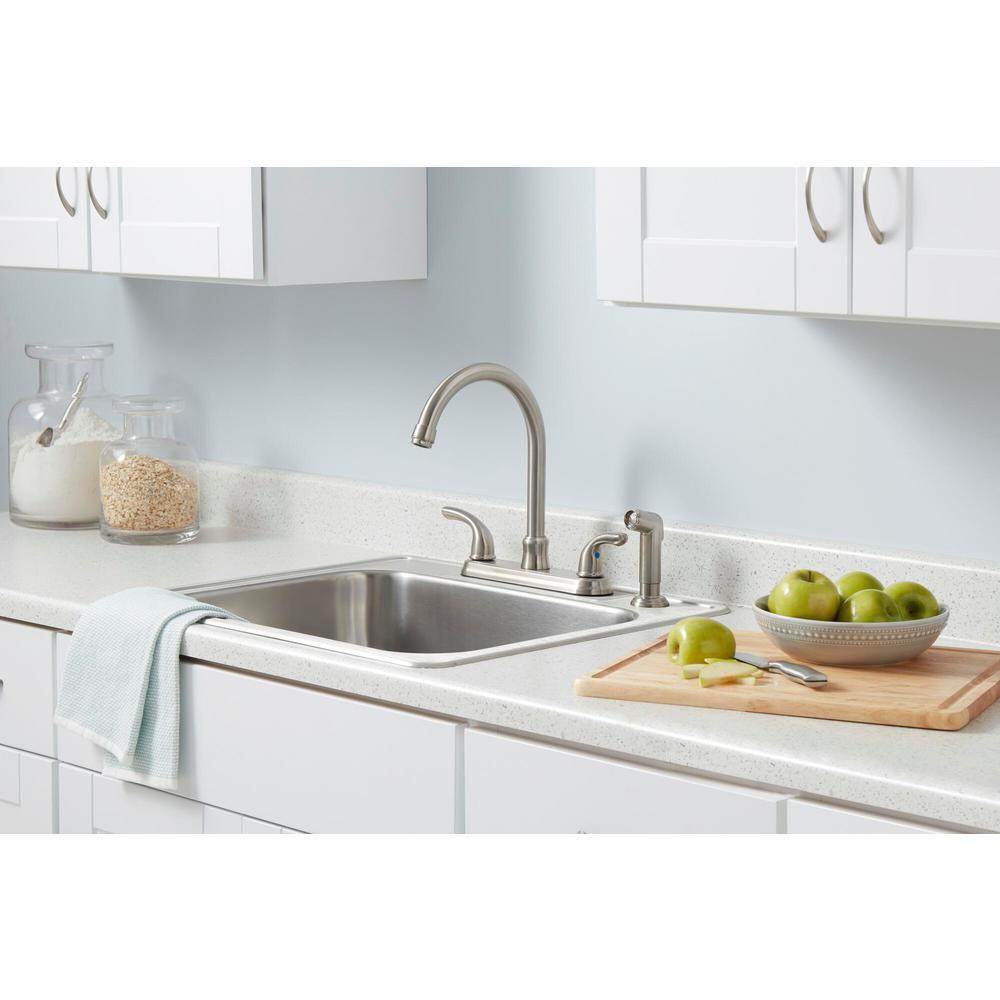 Builders 2-Handle Standard Kitchen Faucet with Sprayer in Stainless Steel - Super Arbor