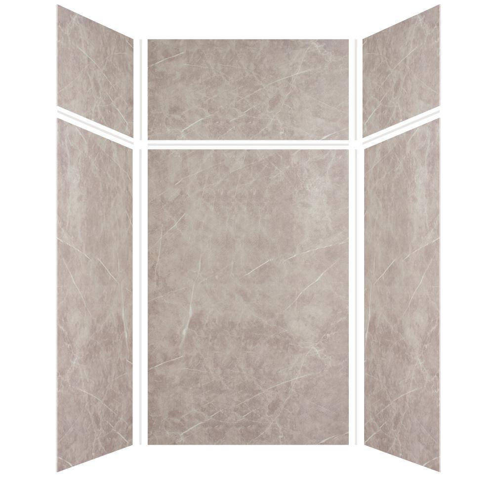 Expressions 48 in. x 48 in. x 96 in. 4-Piece Easy Up Adhesive Alcove Shower Wall Surround in Bianca - Super Arbor