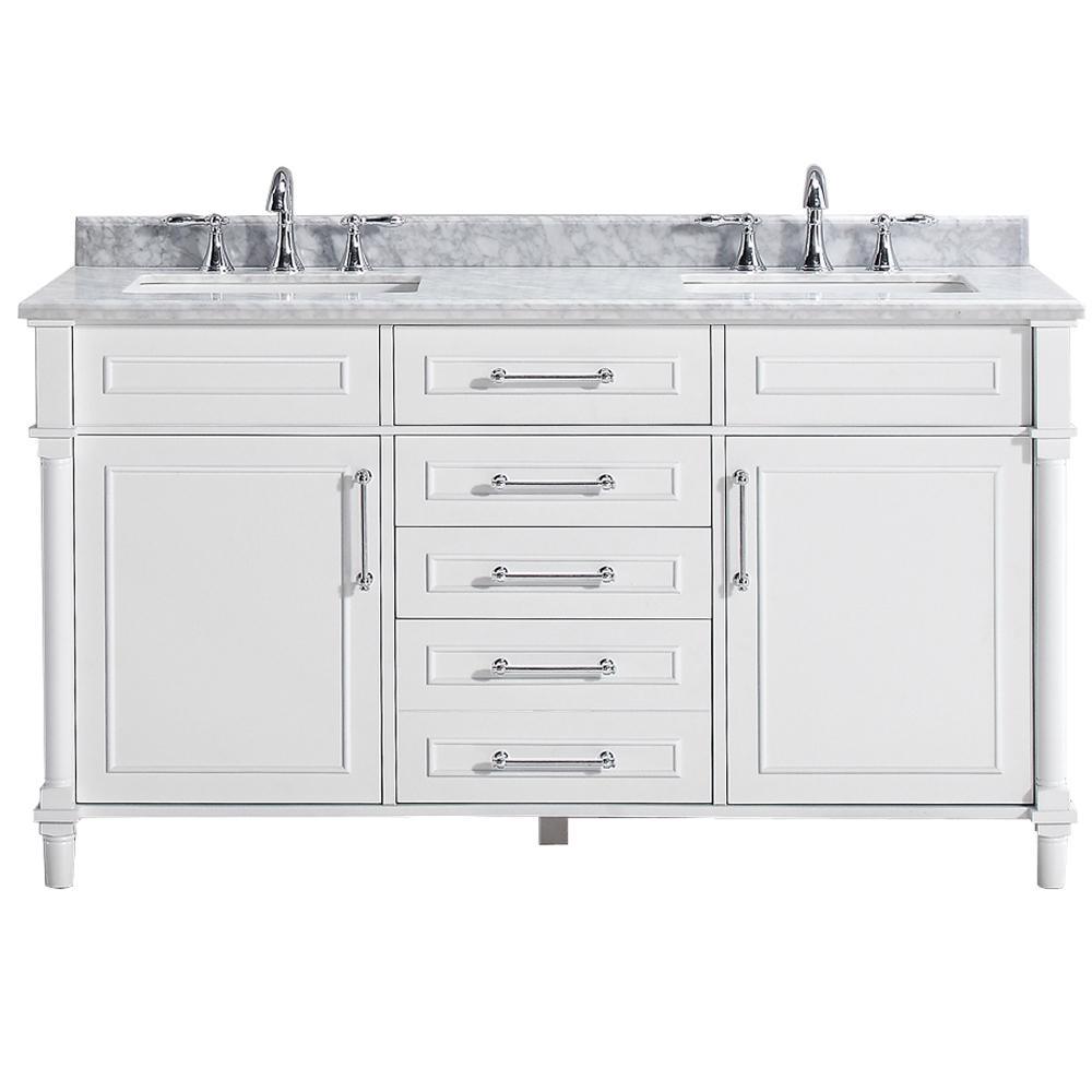 Aberdeen 60 in. W x 22 in. D Vanity in Black with Carrara Marble Top with White Sinks - Super Arbor