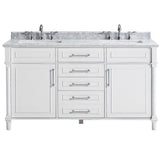 Aberdeen 60 in. W x 22 in. D Vanity in Black with Carrara Marble Top with White Sinks - Super Arbor