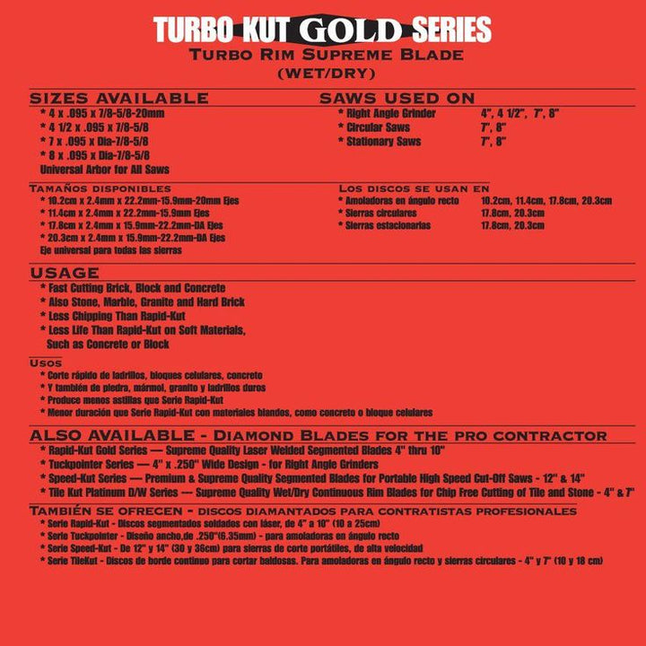 Quasar Turbo Kut Gold 4 in. Turbo Rim Supreme Diamond Blade