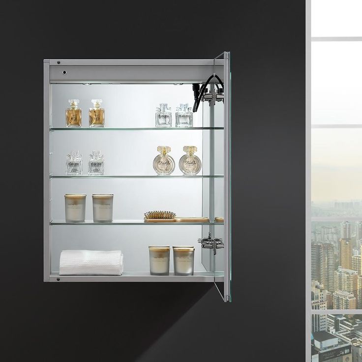 Spazio 24 in. W x 30 in. H Recessed or Surface Mount Medicine Cabinet with LED Lighting, Mirror Defogger and Right Hinge