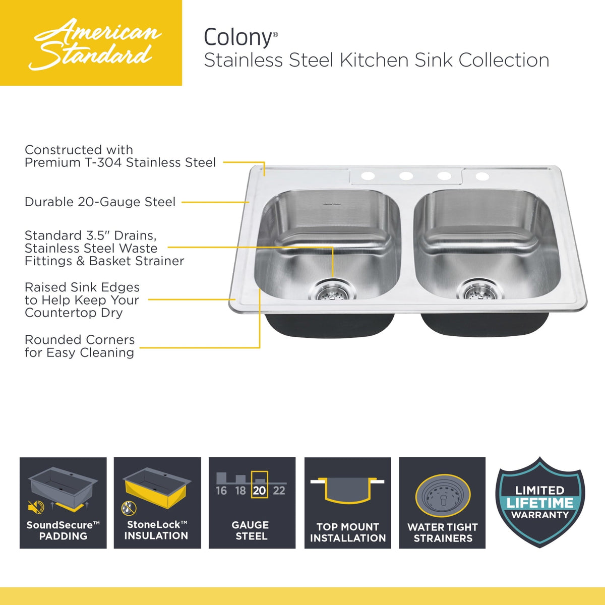 KRAUS Drop-In Stainless Steel 33 in. 4-Hole Double Bowl Kitchen Sink Kit