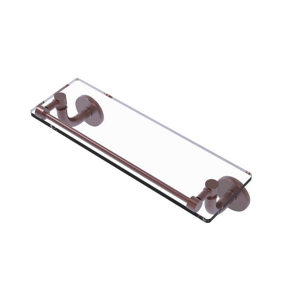 Remi Collection 16 in. Glass Vanity Shelf with Gallery Rail in Satin Nickel - Super Arbor