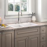 Brookfield Drop-In Cast Iron 33 in. 4-Hole Double Bowl Kitchen Sink in White - Super Arbor