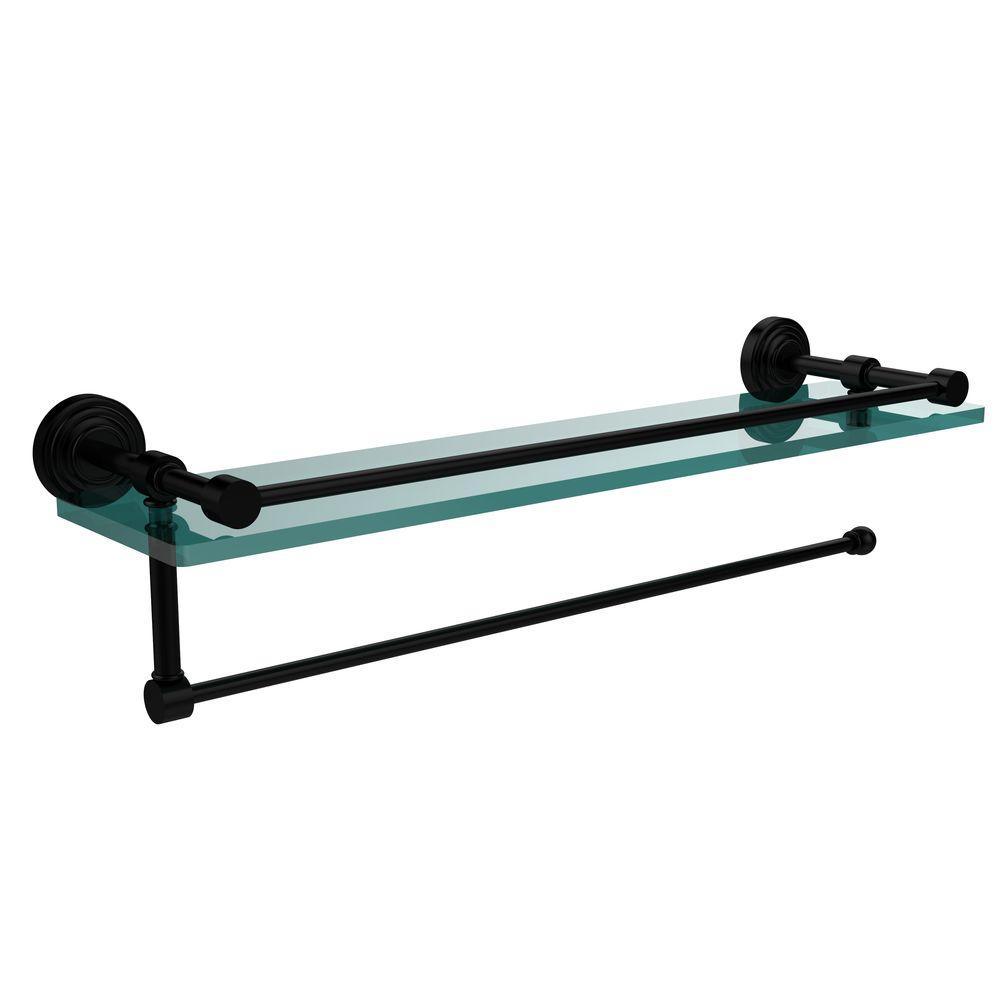Waverly Place 22 in. L x 5 in. H x 5 in. W Paper Towel Holder with Gallery Clear Glass Shelf in Polished Nickel - Super Arbor