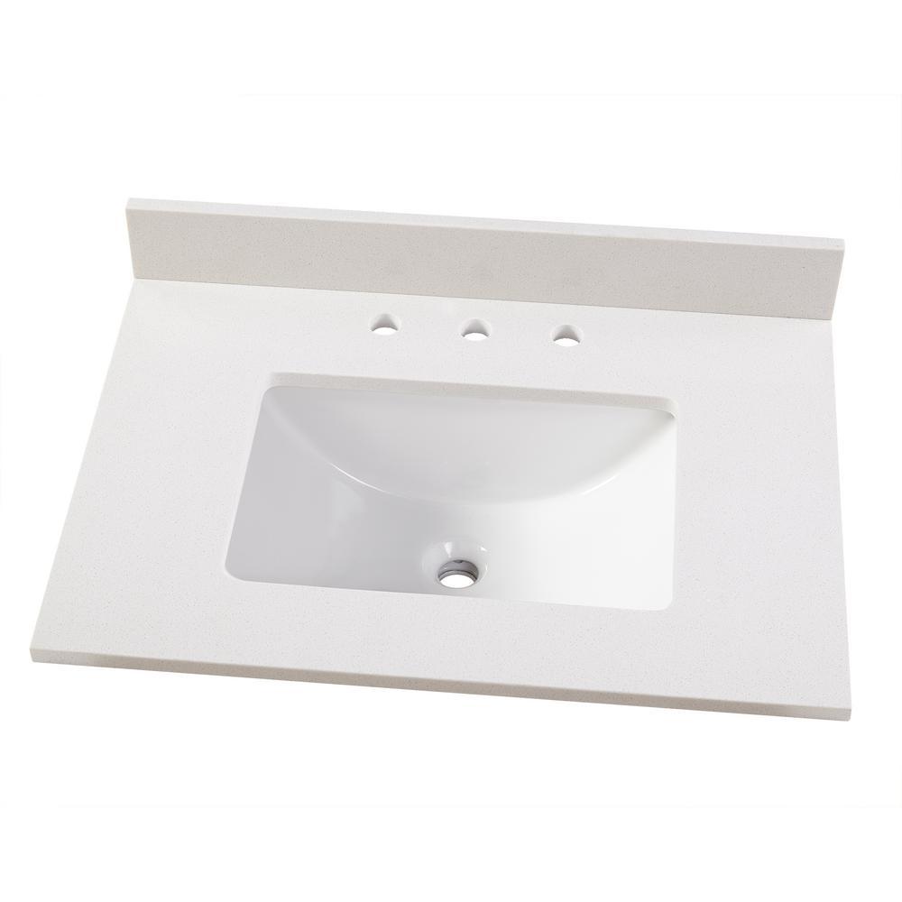 31 in. W x 19 in. D Marble Vanity Top in Carrara with White Trough Sink - Super Arbor