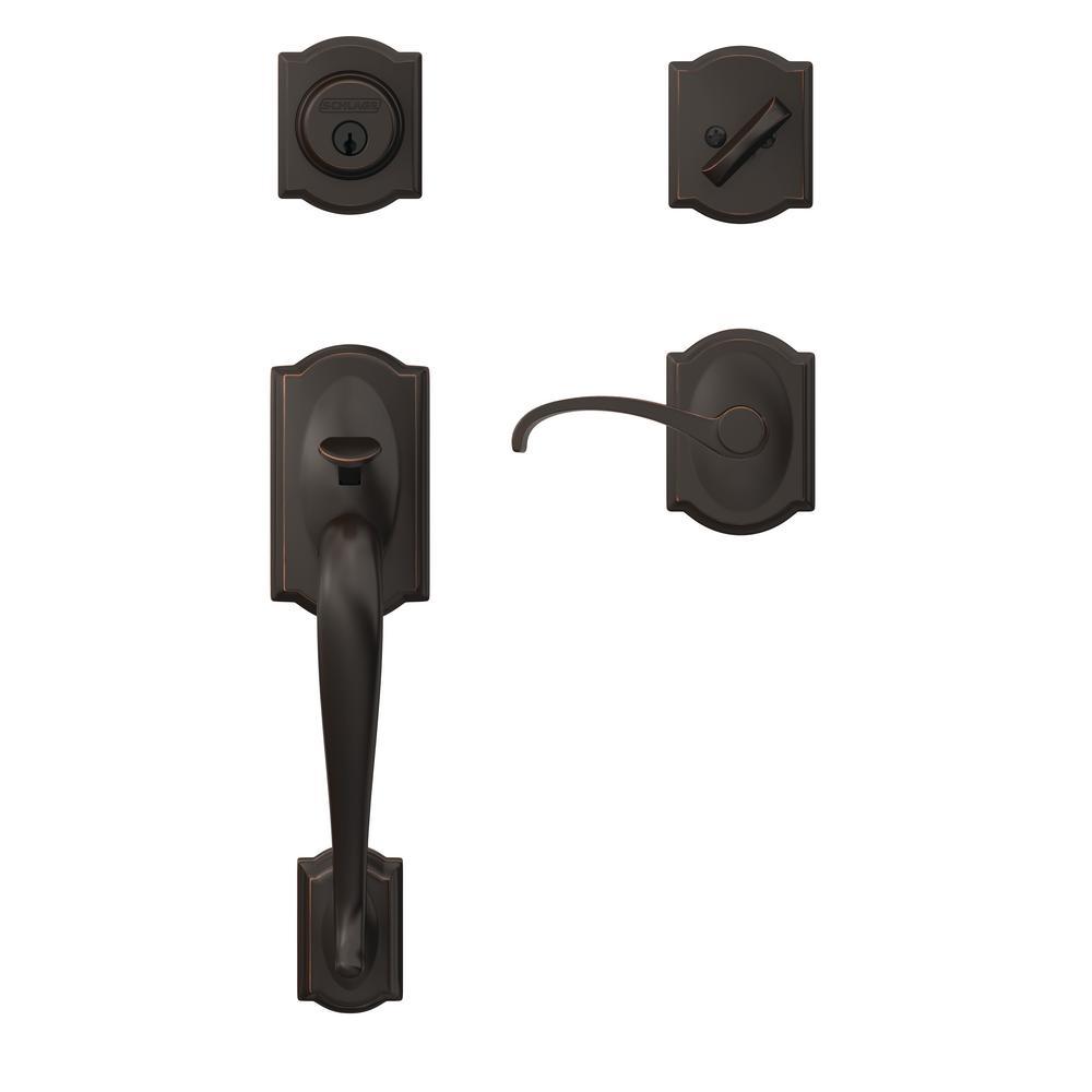 Custom Camelot Aged Bronze Single Cylinder Door Handleset with Whitney Door Lever - Super Arbor