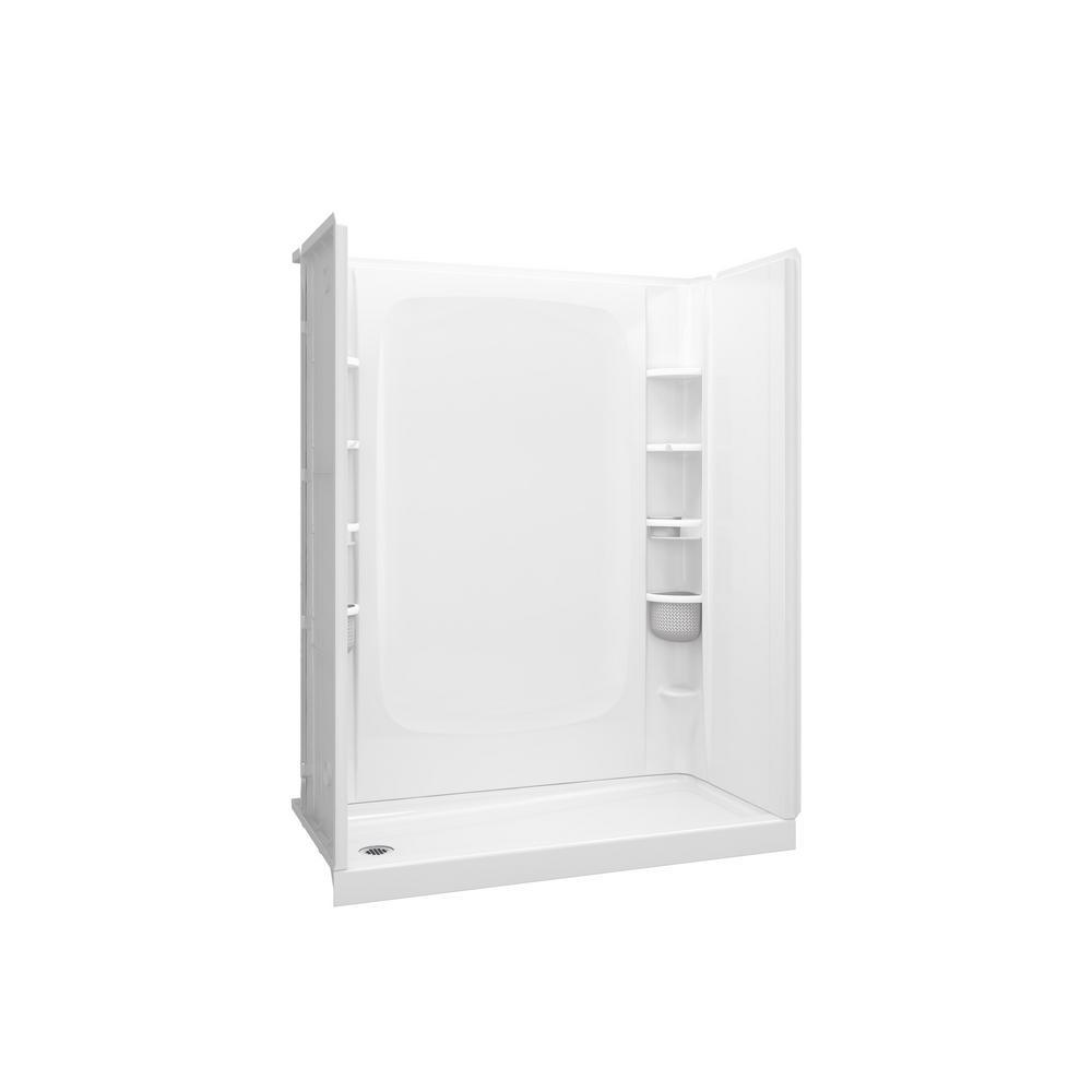 STORE+ 30 in. x 60 in. Single Threshold Left-Hand Shower Base with Shower Walls and 12-Piece Accessory Kit in White - Super Arbor