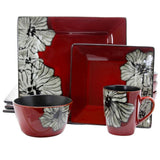 Winter Bloom 16-Piece Asian Inspired Red Earthenware Dinnerware Set (Service for 4)