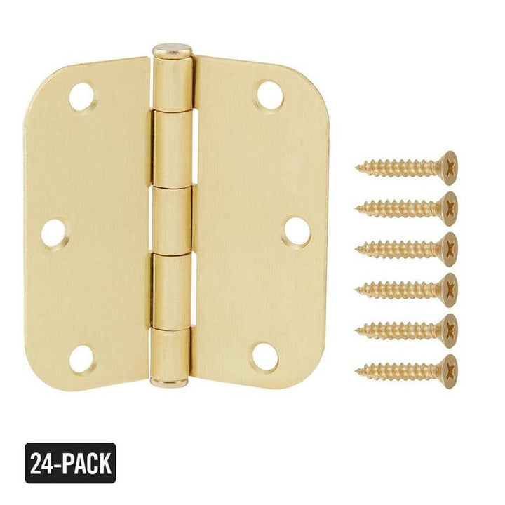 3-1/2 in. x 5/8 in. Radius Satin Brass Door Hinge Value Pack (24-Pack)