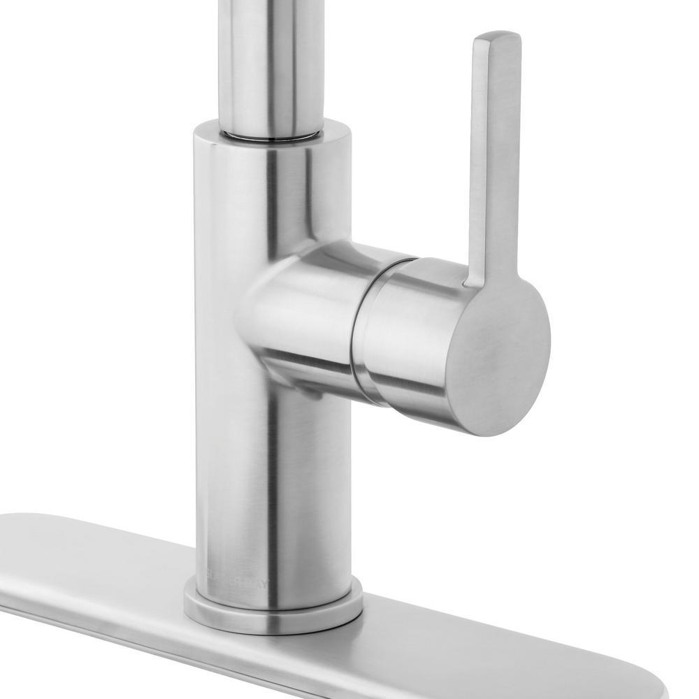 Statham Single-Handle Coil Spring Neck Kitchen Faucet with TurboSpray and FastMount in Stainless Steel - Super Arbor