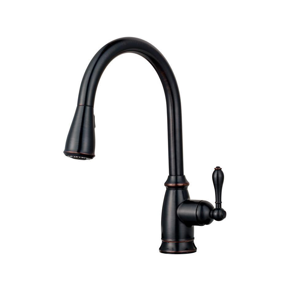 Canton Single-Handle Pull-Down Sprayer Kitchen Faucet in Tuscan Bronze - Super Arbor