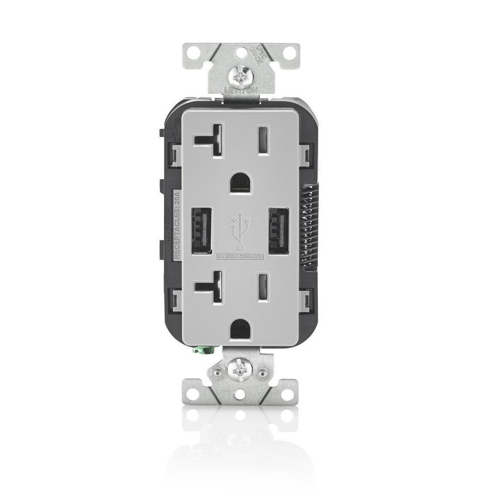 Decora 20 Amp 125-Volt Combination Duplex Outlet and USB Outlet, White - Super Arbor