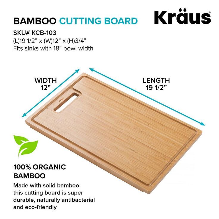 19.5 in. x 12 in. Rectangle Organic Solid Bamboo Cutting Board for Kitchen Sink