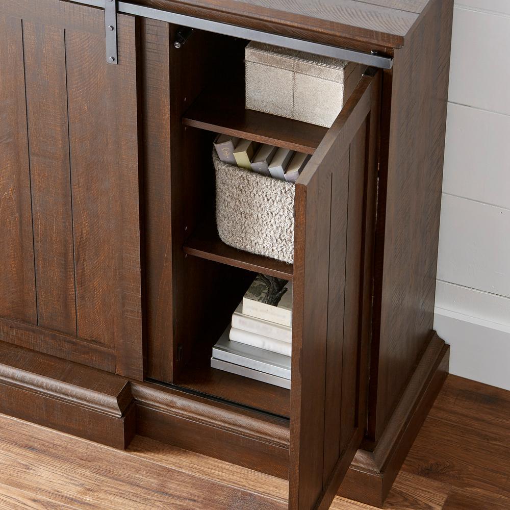 Chastain 68 in. Freestanding Media Console Electric Fireplace TV Stand with Sliding Bar Door in Rustic Walnut - Super Arbor
