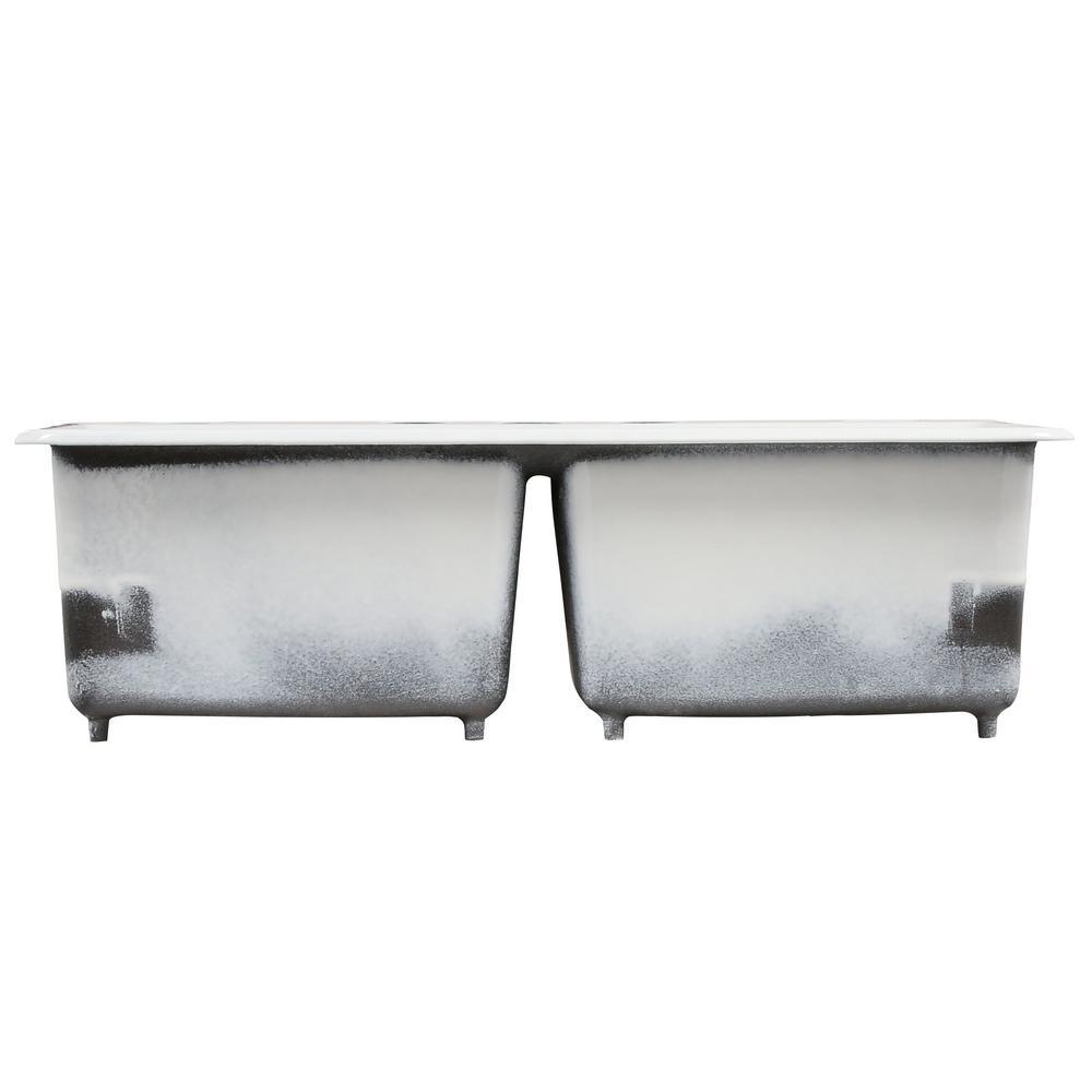 Brookfield Undermount Cast Iron 33 in. 5-Hole Double Bowl Kitchen Sink in White - Super Arbor