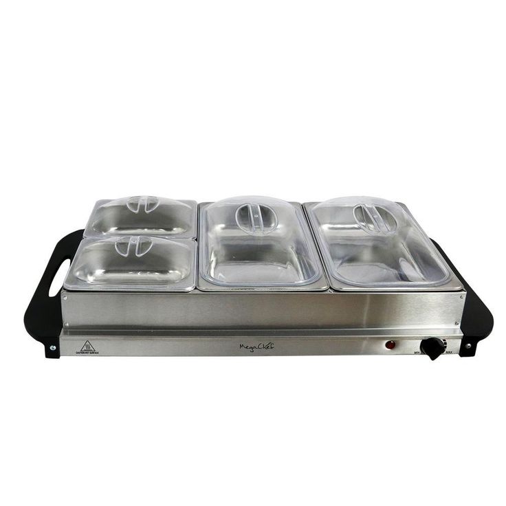 1.5 L Stainless Steel Warming Tray with 3 Crocks