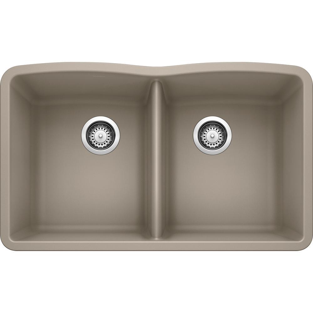 DIAMOND Undermount Granite Composite 32.06 in. 50/50 Double Bowl Kitchen Sink in White - Super Arbor