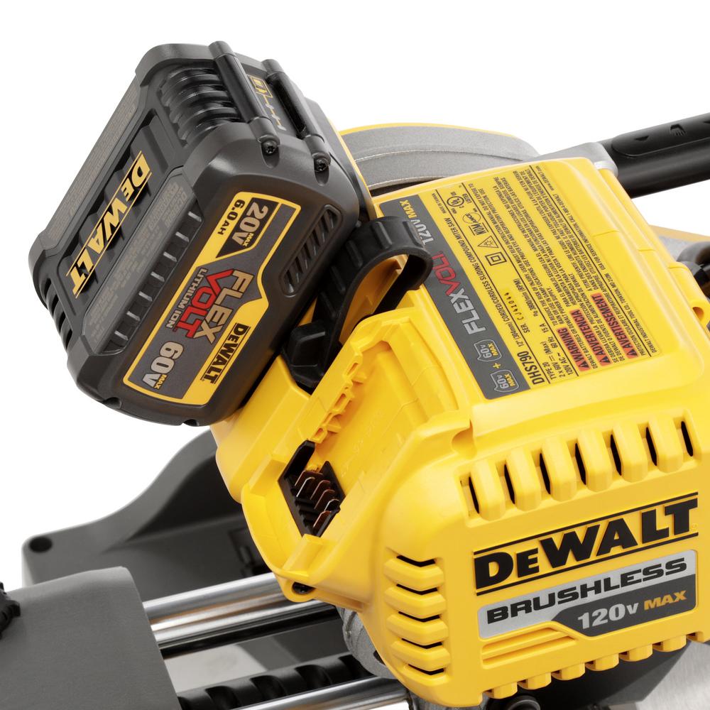 FLEXVOLT 120-Volt MAX Lithium-Ion Cordless Brushless 12 in. Sliding Miter Saw w/ AC Adapter, (2) Batteries 2Ah & Charger - Super Arbor