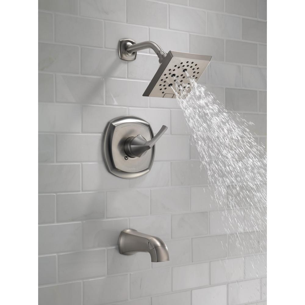 Portwood Single-Handle 5-Spray Tub and Shower Faucet with H2Okinetic in SpotShield Brushed Nickel (Valve Included) - Super Arbor