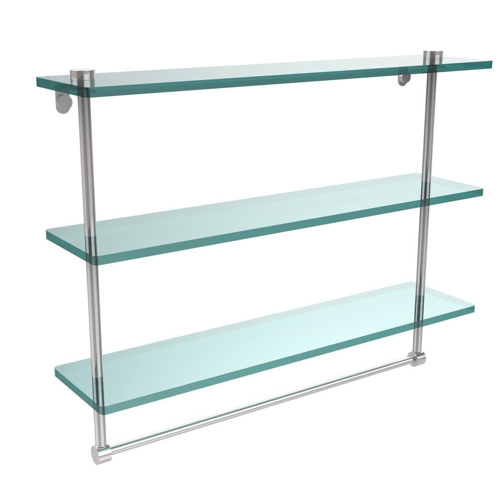 22 in. L  x 18 in. H  x 5 in. W 3-Tier Clear Glass Bathroom Shelf with Towel Bar in Satin Chrome - Super Arbor