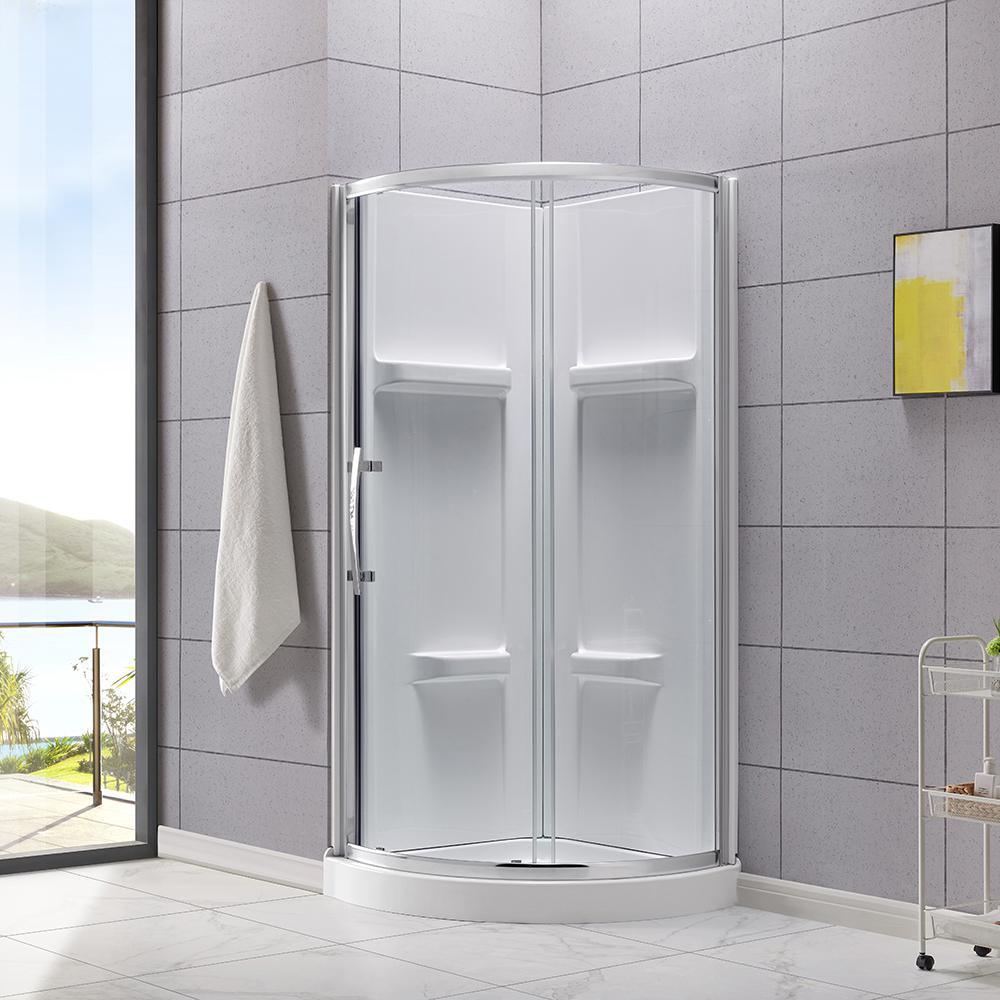 Maia 32 in. x 79.50 in. Corner Drain Corner Shower Kit in Clear and Chrome - Super Arbor
