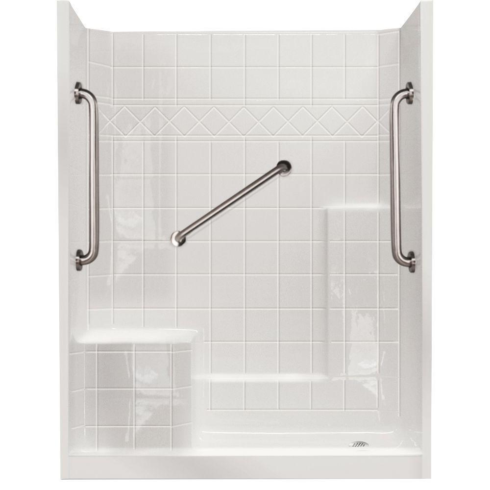 60 in. x 33 in. x 77 in. Standard Plus 24 Low Threshold 3-Piece Shower Kit in White with Right Seat and Left Drain - Super Arbor